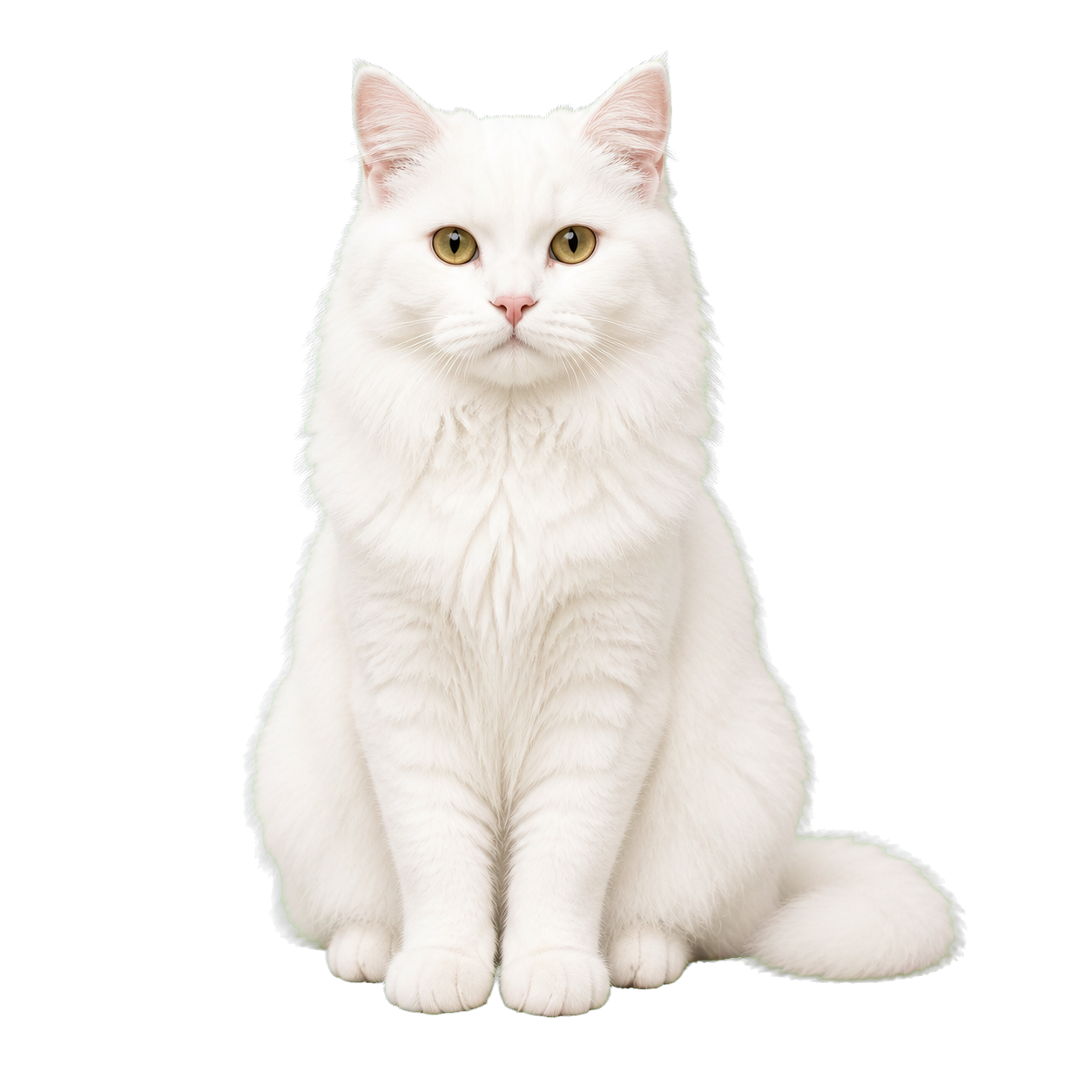 A realistic white cat with natural proportions