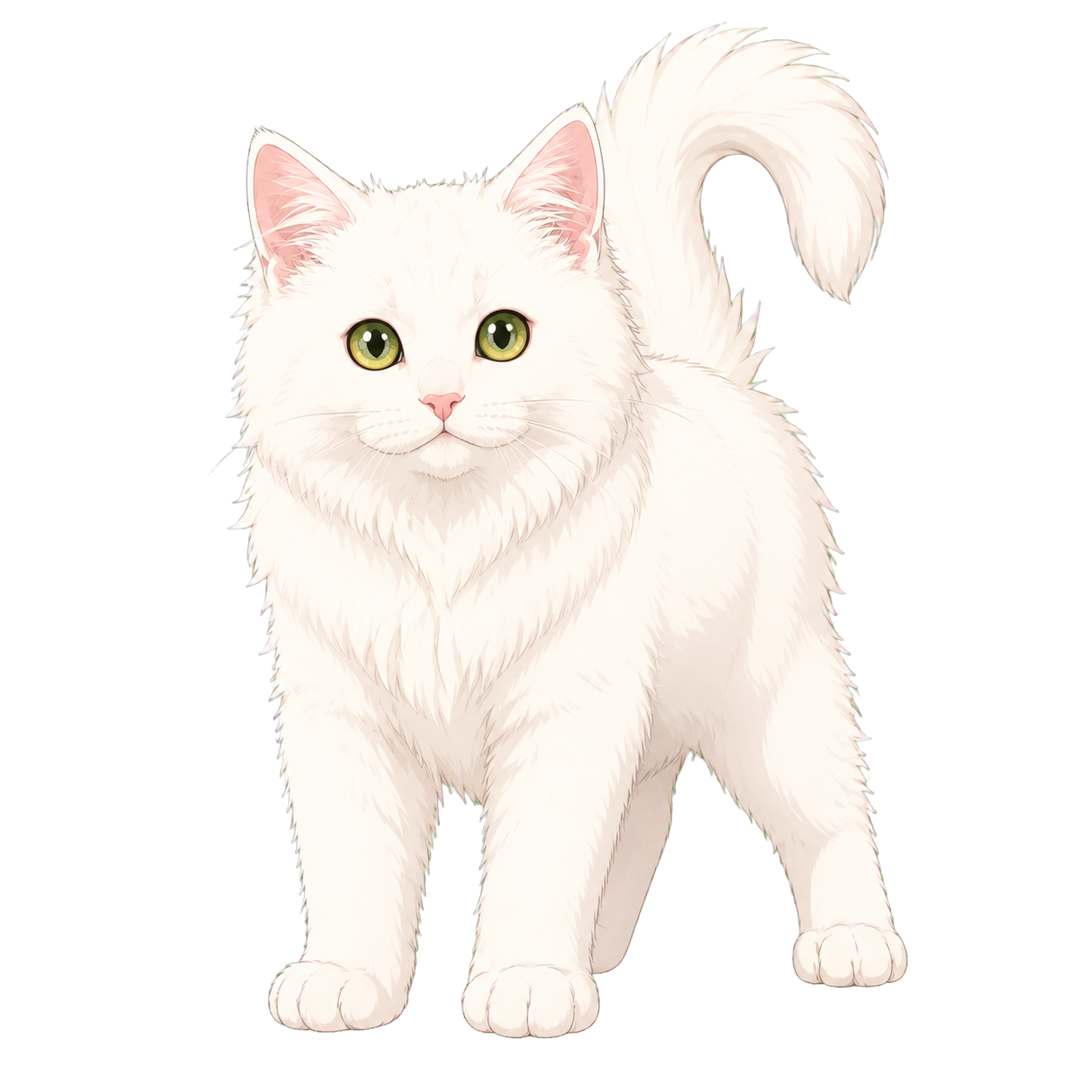 An anime white cat with no background