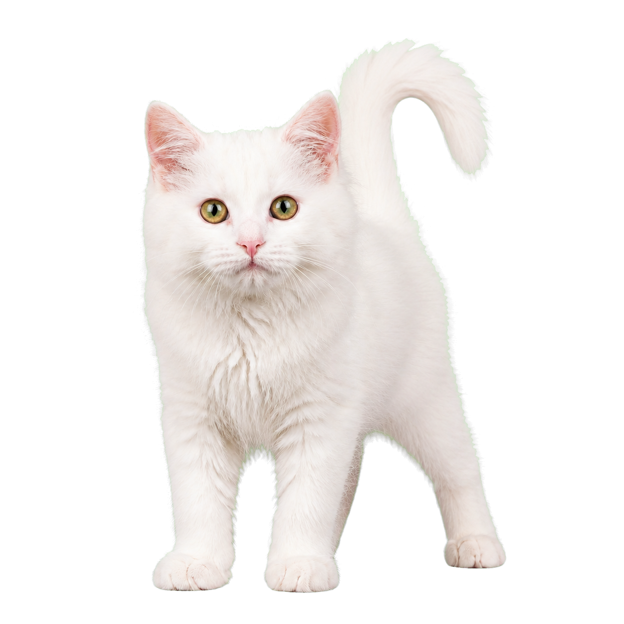 A realistic white cat with no background